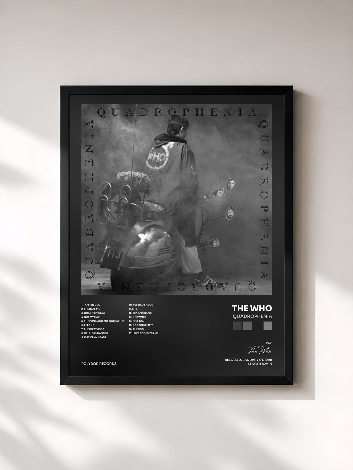 #noir Tableau de l'album Quadrophenia de The Who, cadre noir, imprimé et encadré en France