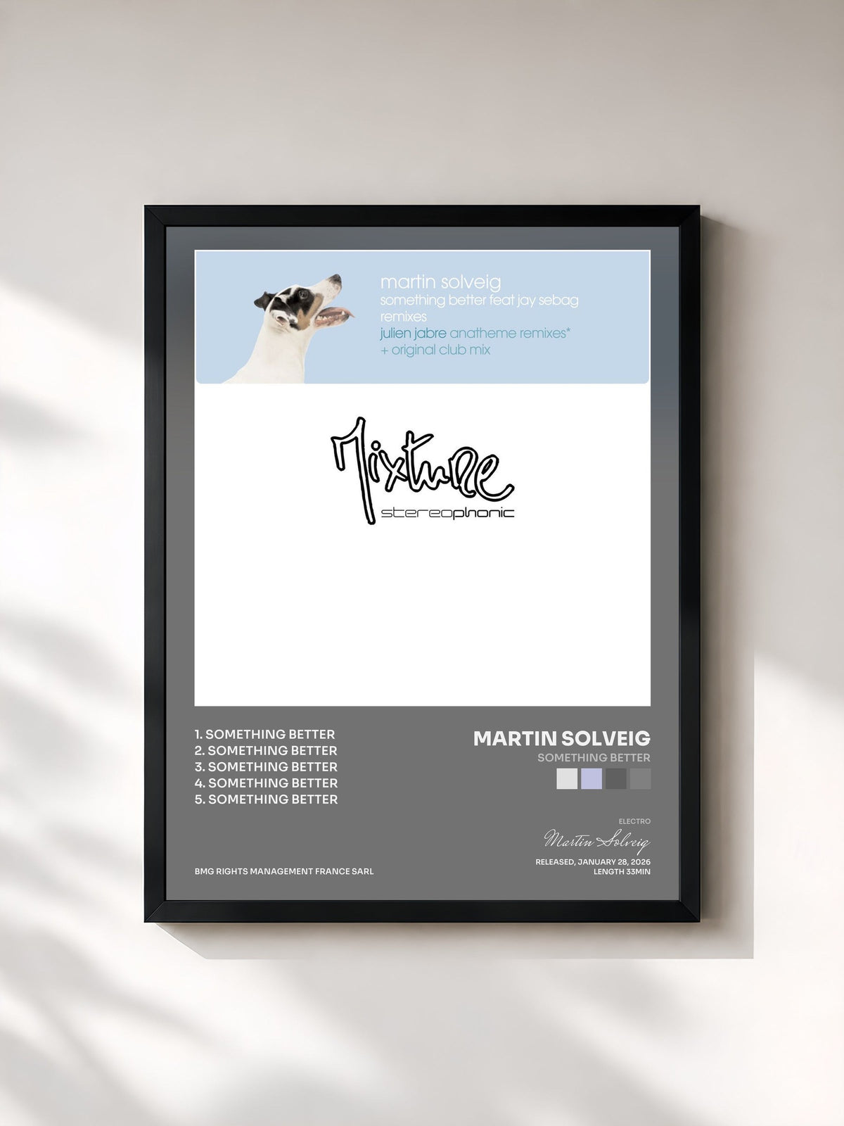 #noir Tableau de l'album Something Better de Martin Solveig, cadre noir, imprimé et encadré en France