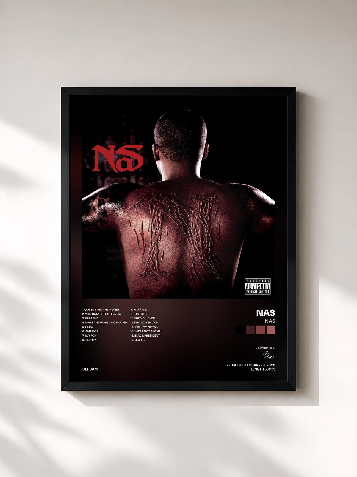 #noir Tableau de l'album Nas de Nas, cadre noir, imprimé et encadré en France