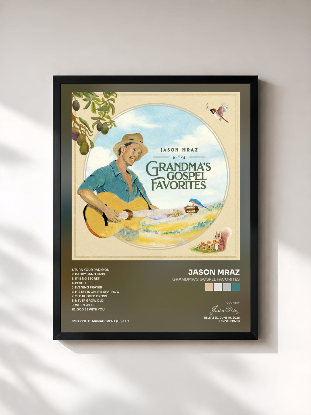 #noir Tableau de l'album Grandma's Gospel Favorites de Jason Mraz, cadre noir, imprimé et encadré en France