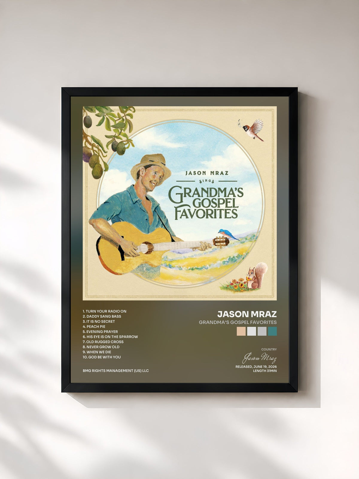 #noir Tableau de l'album Grandma's Gospel Favorites de Jason Mraz, cadre noir, imprimé et encadré en France