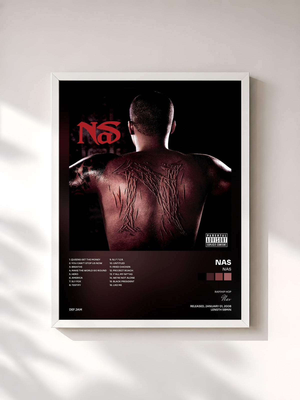 #blanc Tableau de l'album Nas de Nas, cadre blanc, imprimé et encadré en France