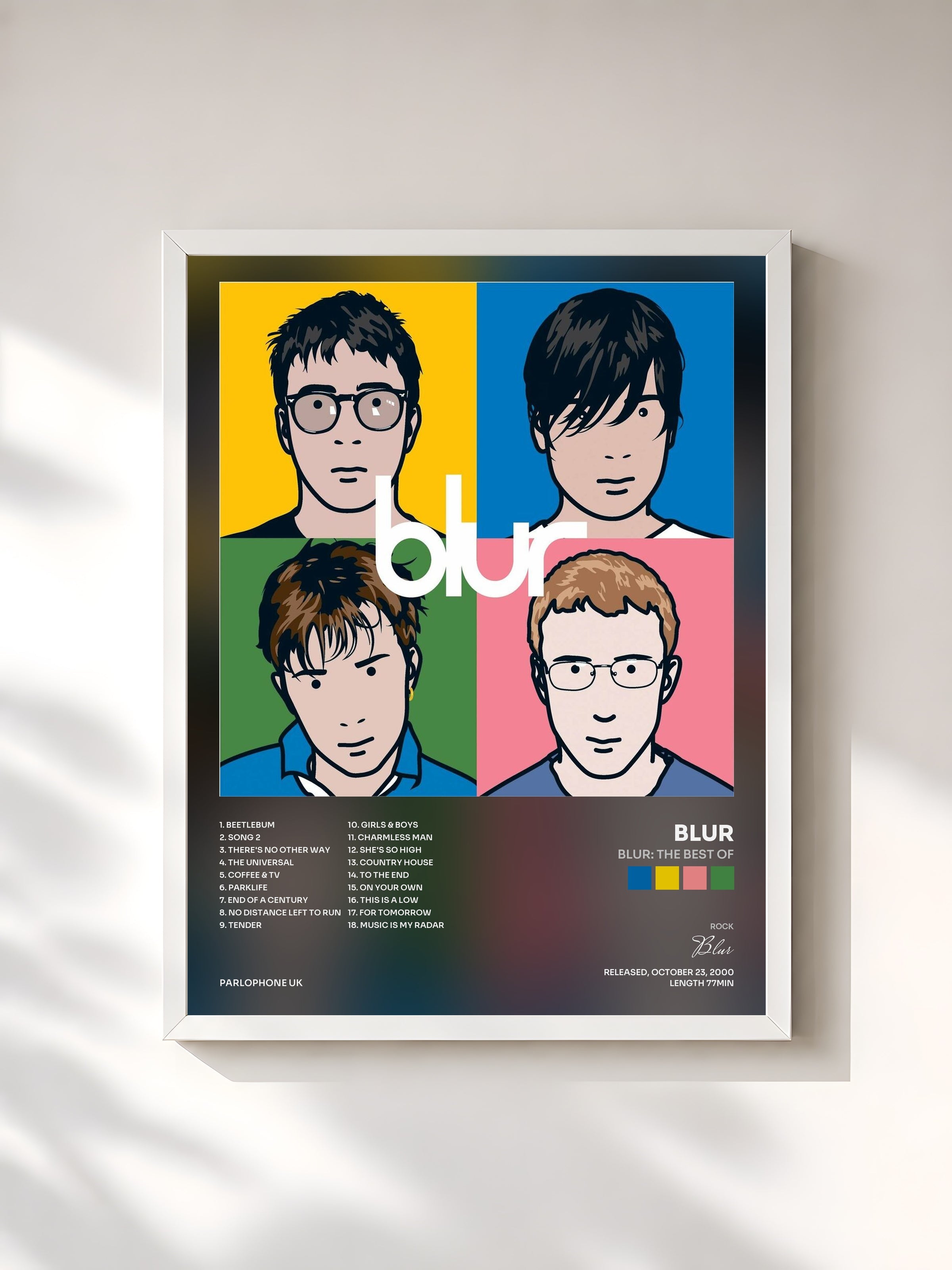 #blanc Tableau de l'album Blur: The Best Of de Blur, cadre blanc, imprimé et encadré en France