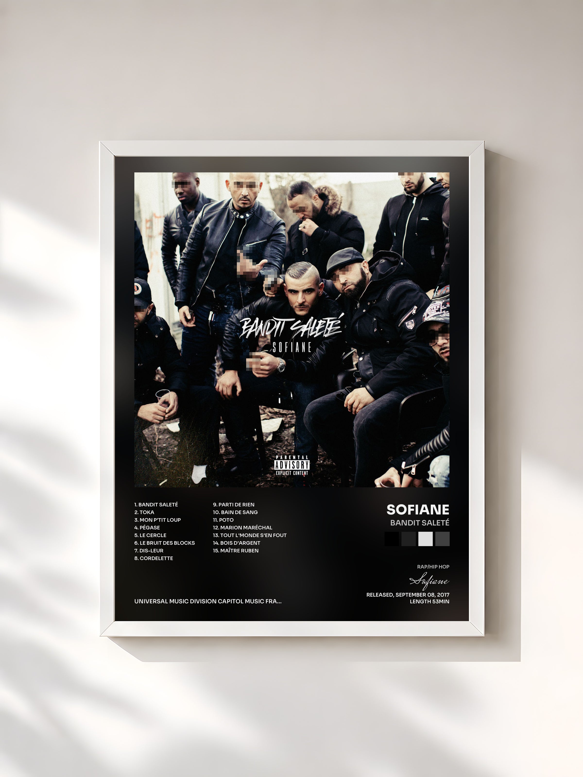 #blanc Tableau de l'album Bandit saleté de Sofiane, cadre blanc, imprimé et encadré en France