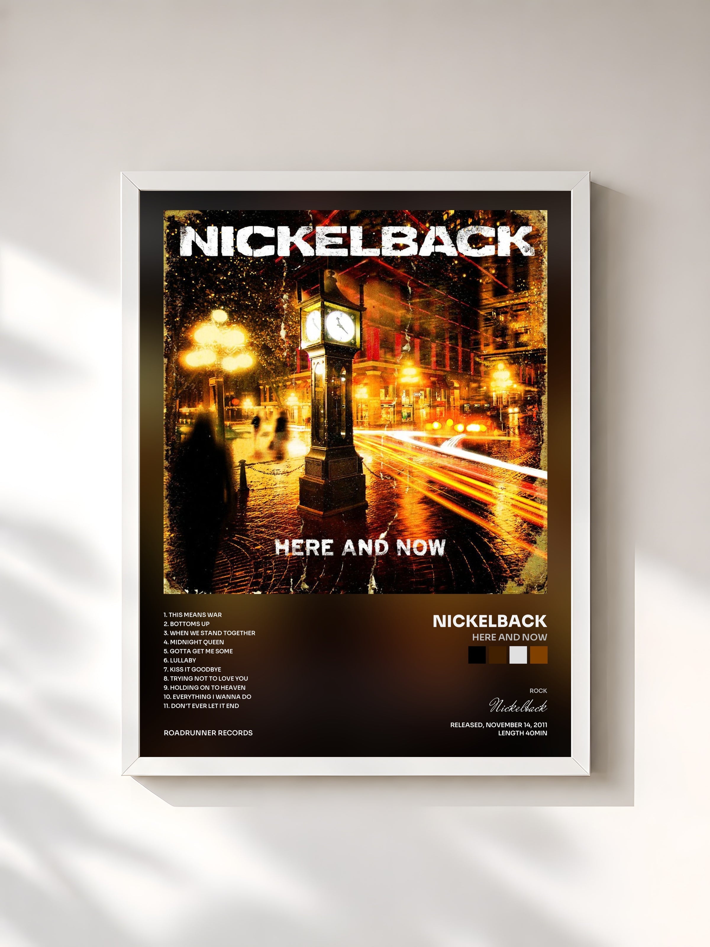 #blanc Here and Now de Nickelback en lámina enmarcada, marco blanco, impresa y enmarcada en Francia
