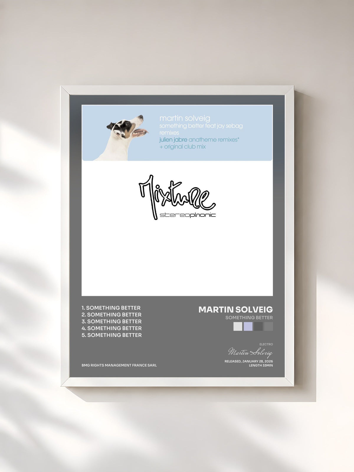 #blanc Tableau de l'album Something Better de Martin Solveig, cadre blanc, imprimé et encadré en France