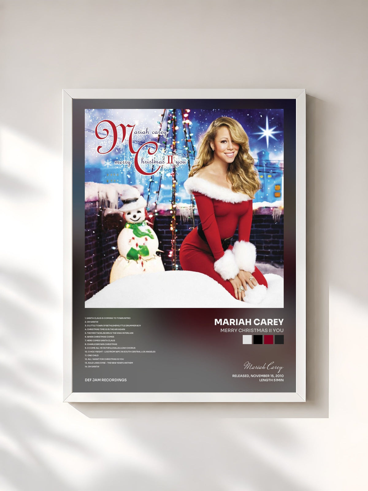 #blanc Tableau de l'album Merry Christmas II You de Mariah Carey, cadre blanc, imprimé et encadré en France
