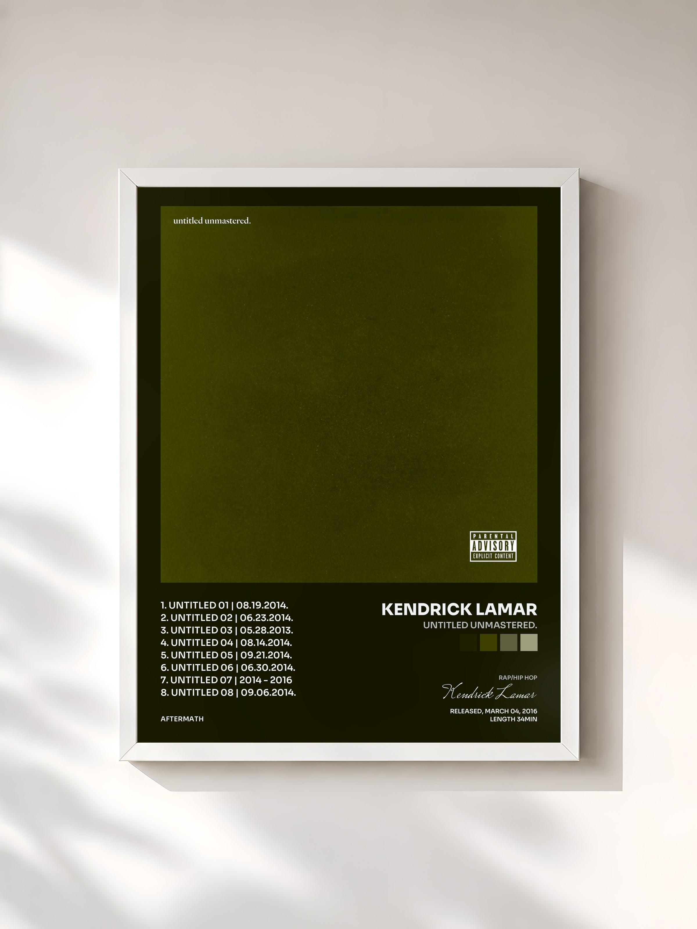 #blanc Tableau de l'album untitled unmastered. de Kendrick Lamar, cadre blanc, imprimé et encadré en France