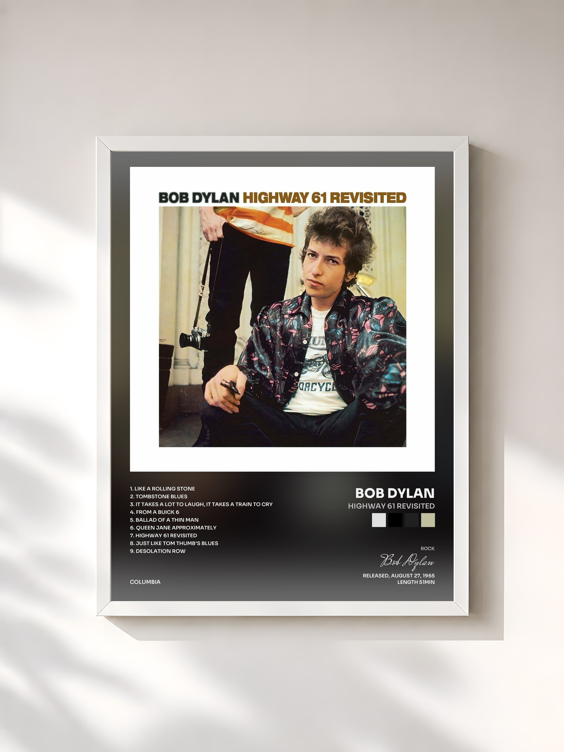 #blanc Highway 61 Revisited by Bob Dylan as a framed art print, white frame, printed and framed in France
