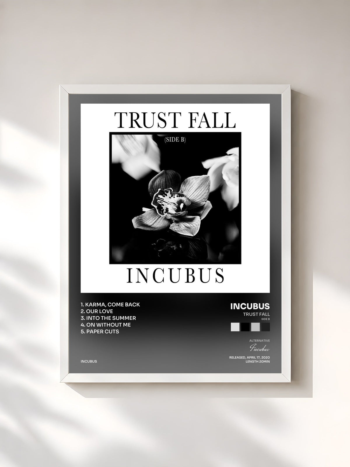 #blanc Trust Fall (Side B) de Incubus en lámina enmarcada, marco blanco, impresa y enmarcada en Francia