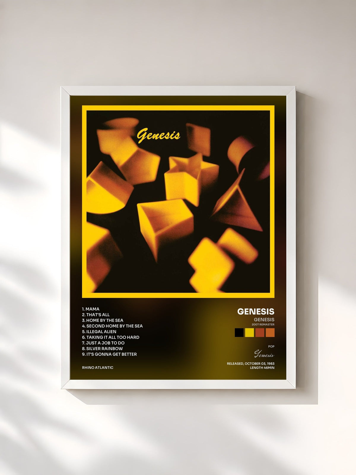 #blanc Tableau de l'album Genesis (2007 Remaster) de Genesis, cadre blanc, imprimé et encadré en France