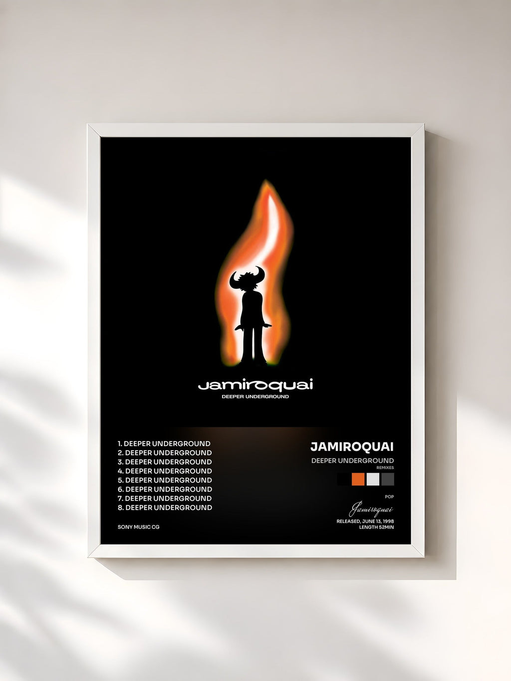 #blanc Tableau de l'album Deeper Underground (Remixes) de Jamiroquai, cadre blanc, imprimé et encadré en France