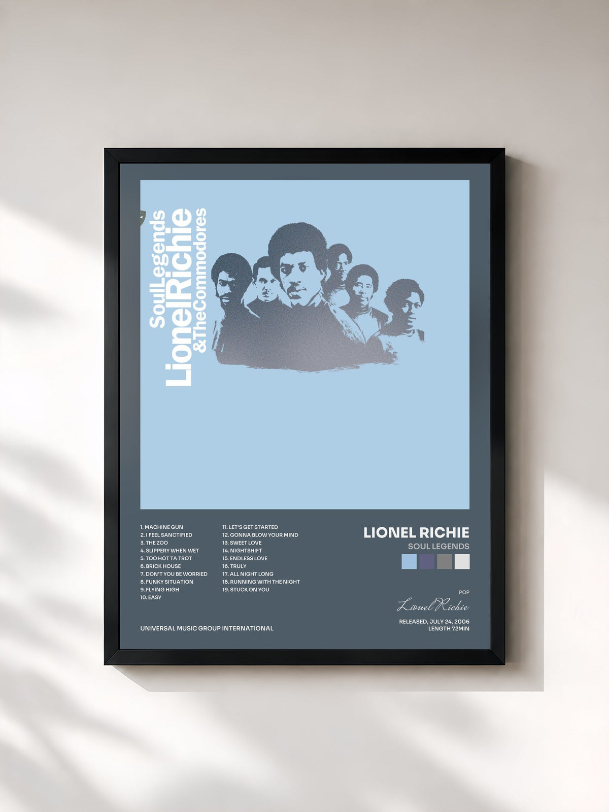 #noir Tableau de l'album Soul Legends de Lionel Richie, cadre noir, imprimé et encadré en France
