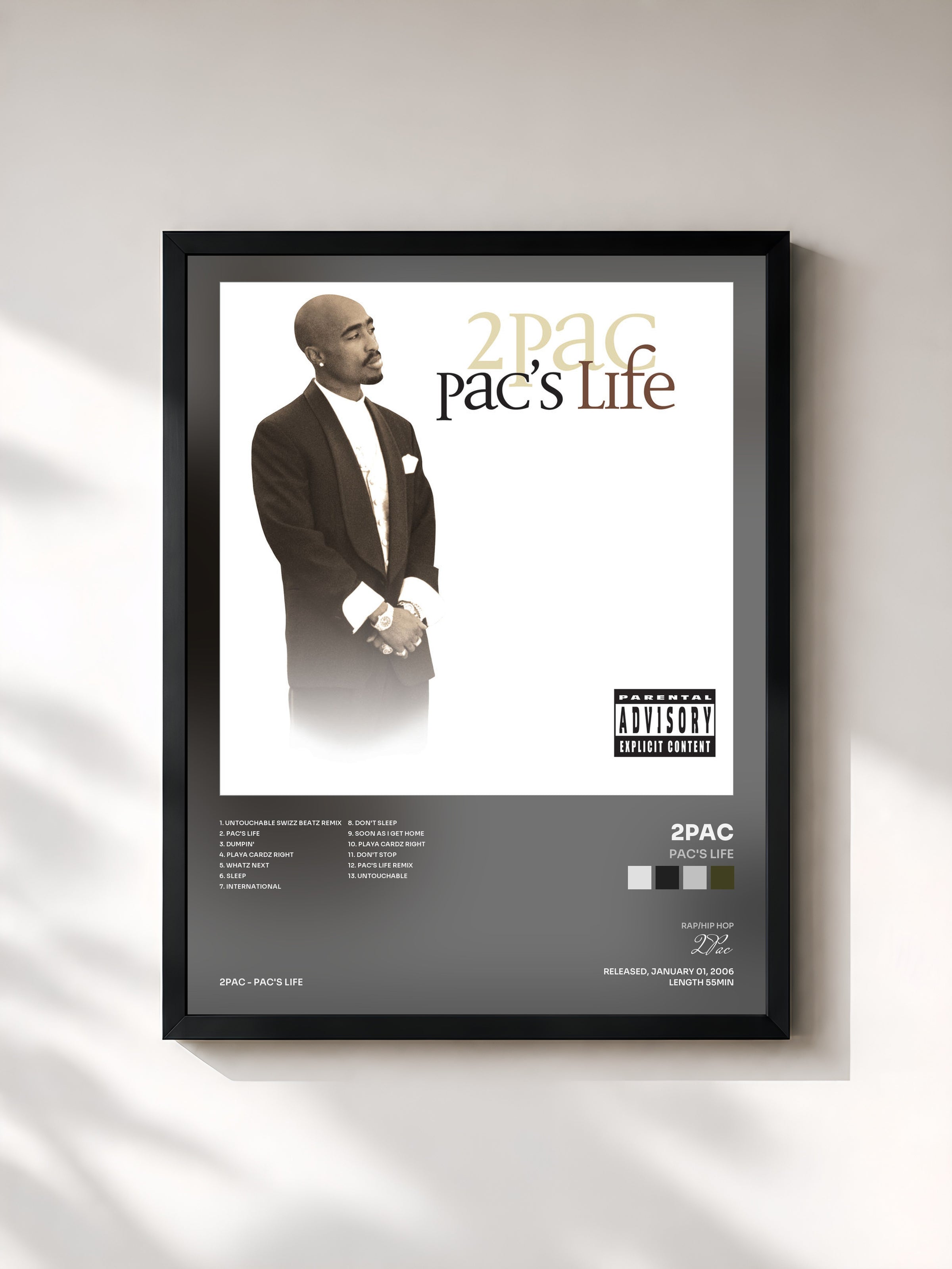#noir Pac's Life by 2Pac as a framed art print, black frame, printed and framed in France