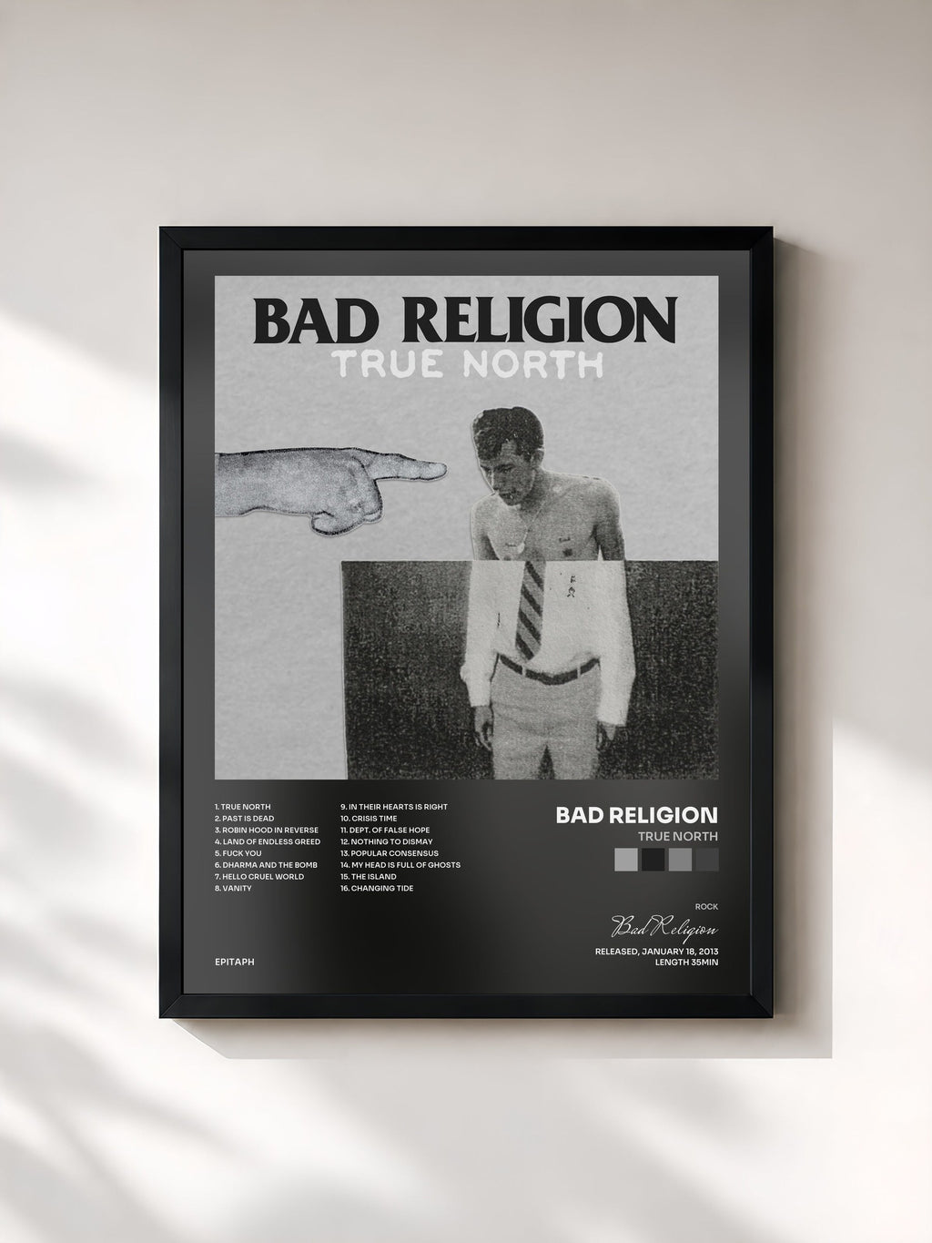 #noir True North by Bad Religion as a framed art print, black frame, printed and framed in France