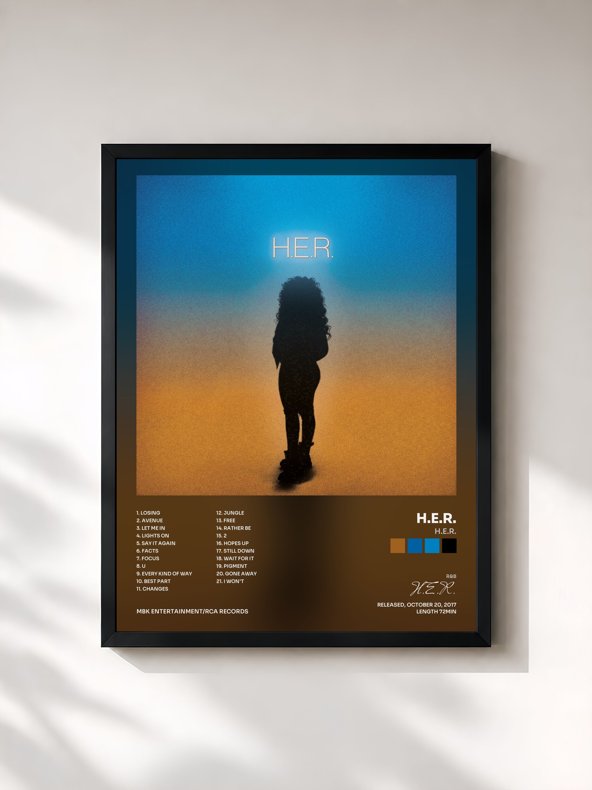 #noir H.E.R. by H.E.R. as a framed art print, black frame, printed and framed in France