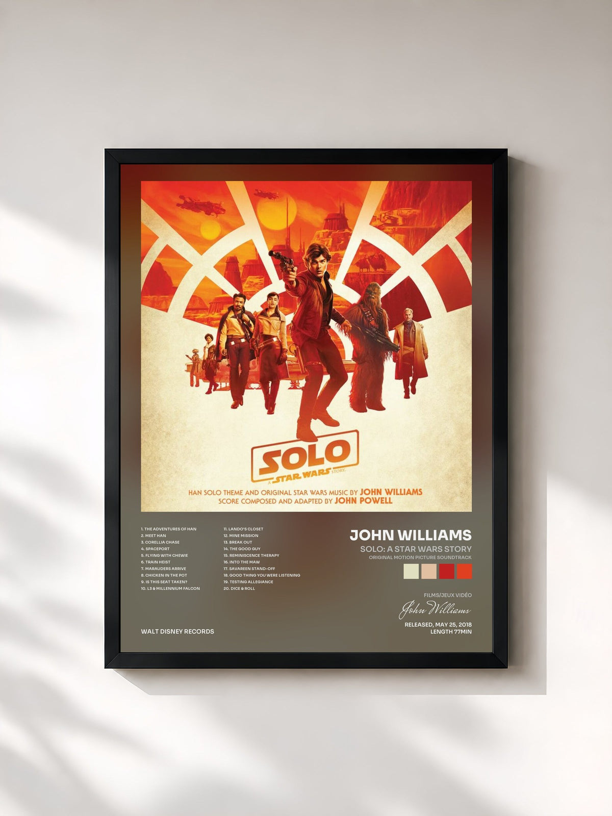 #noir Tableau de l'album Solo: A Star Wars Story (Original Motion Picture Soundtrack) de John Williams, cadre noir, imprimé et encadré en France