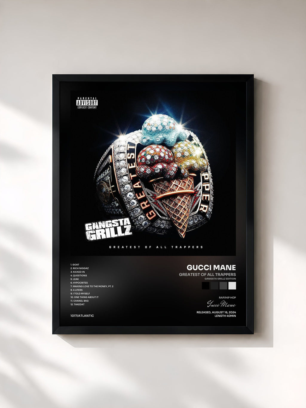 #noir Greatest Of All Trappers (Gangsta Grillz Edition) di Gucci Mane in stampa incorniciata, cornice nera, stampata e incorniciata in Francia