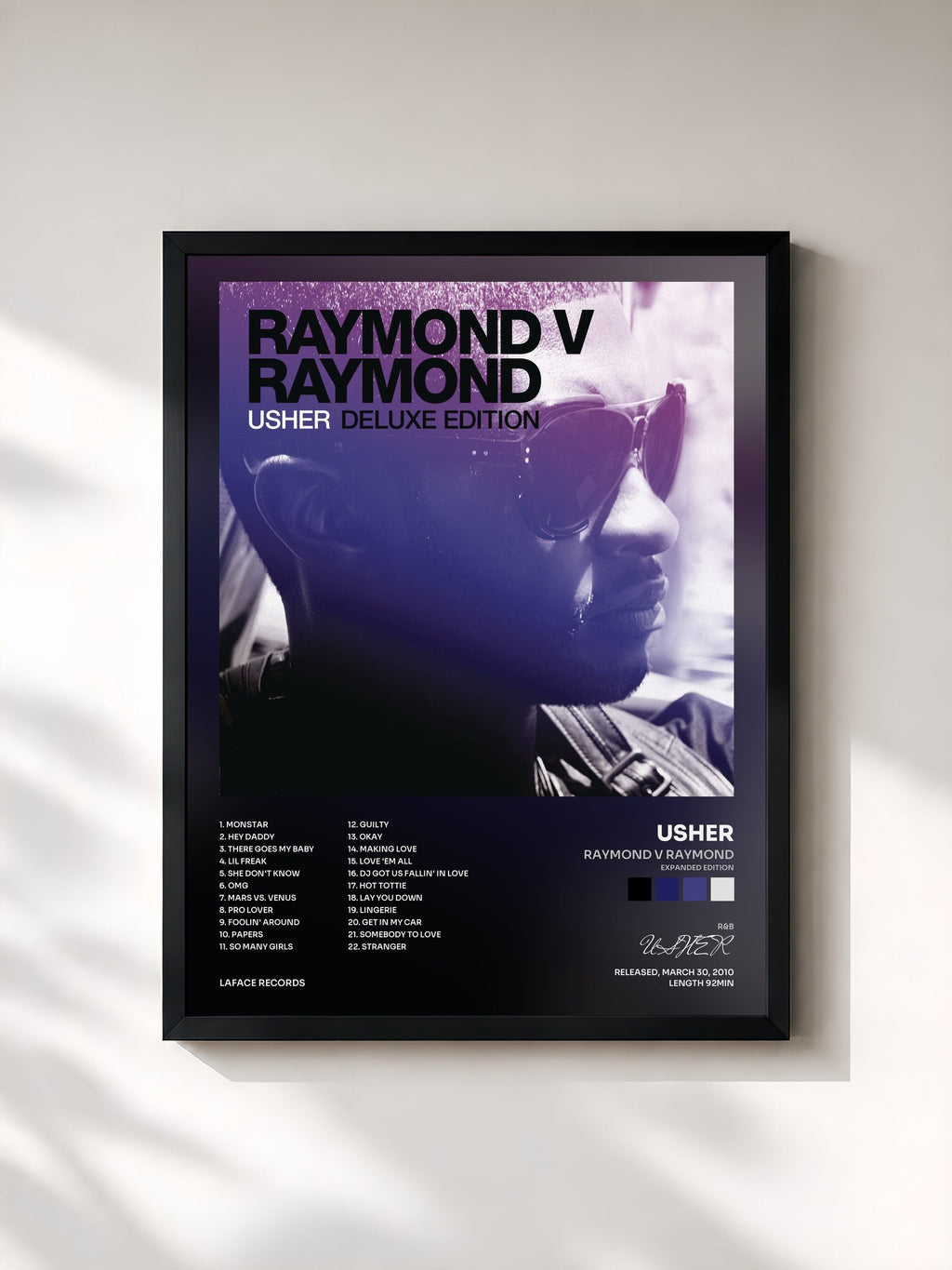 #noir Tableau de l'album Raymond v Raymond (Expanded Edition) de USHER, cadre noir, imprimé et encadré en France