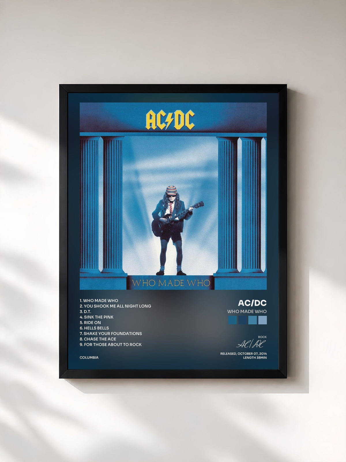 #noir Tableau de l'album Who Made Who de AC/DC, cadre noir, imprimé et encadré en France