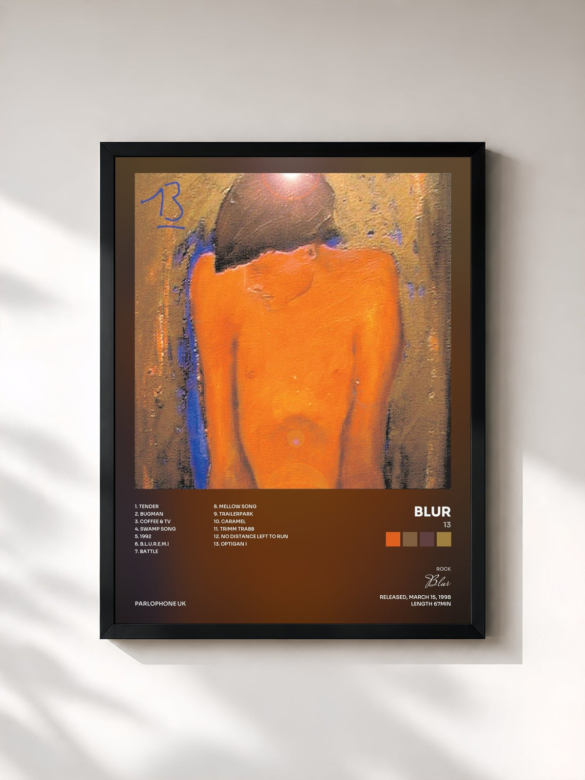 #noir Tableau de l'album 13 de Blur, cadre noir, imprimé et encadré en France