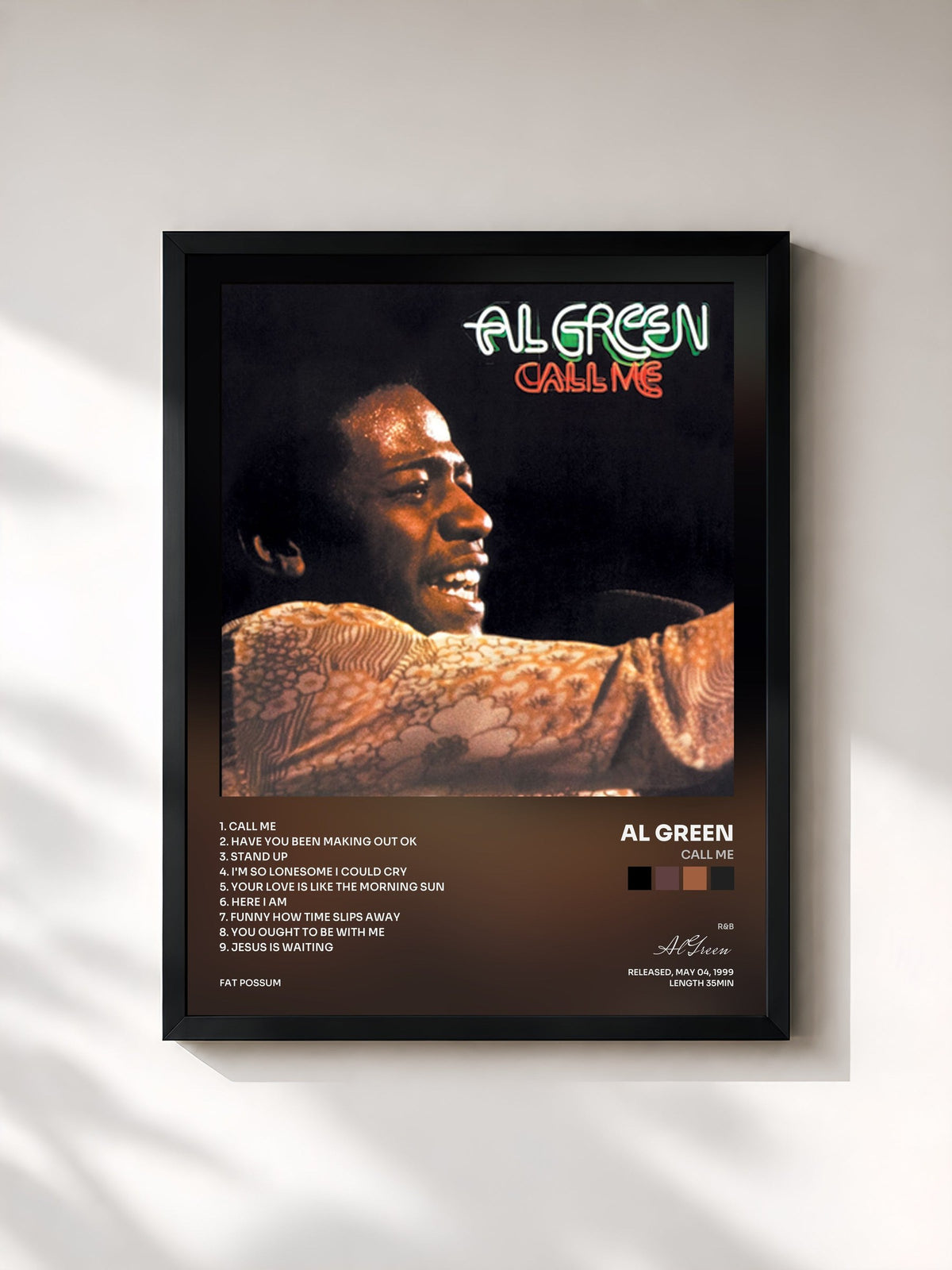 #noir Call Me von Al Green als gerahmter Kunstdruck, schwarzer Rahmen, gedruckt und gerahmt in Frankreich