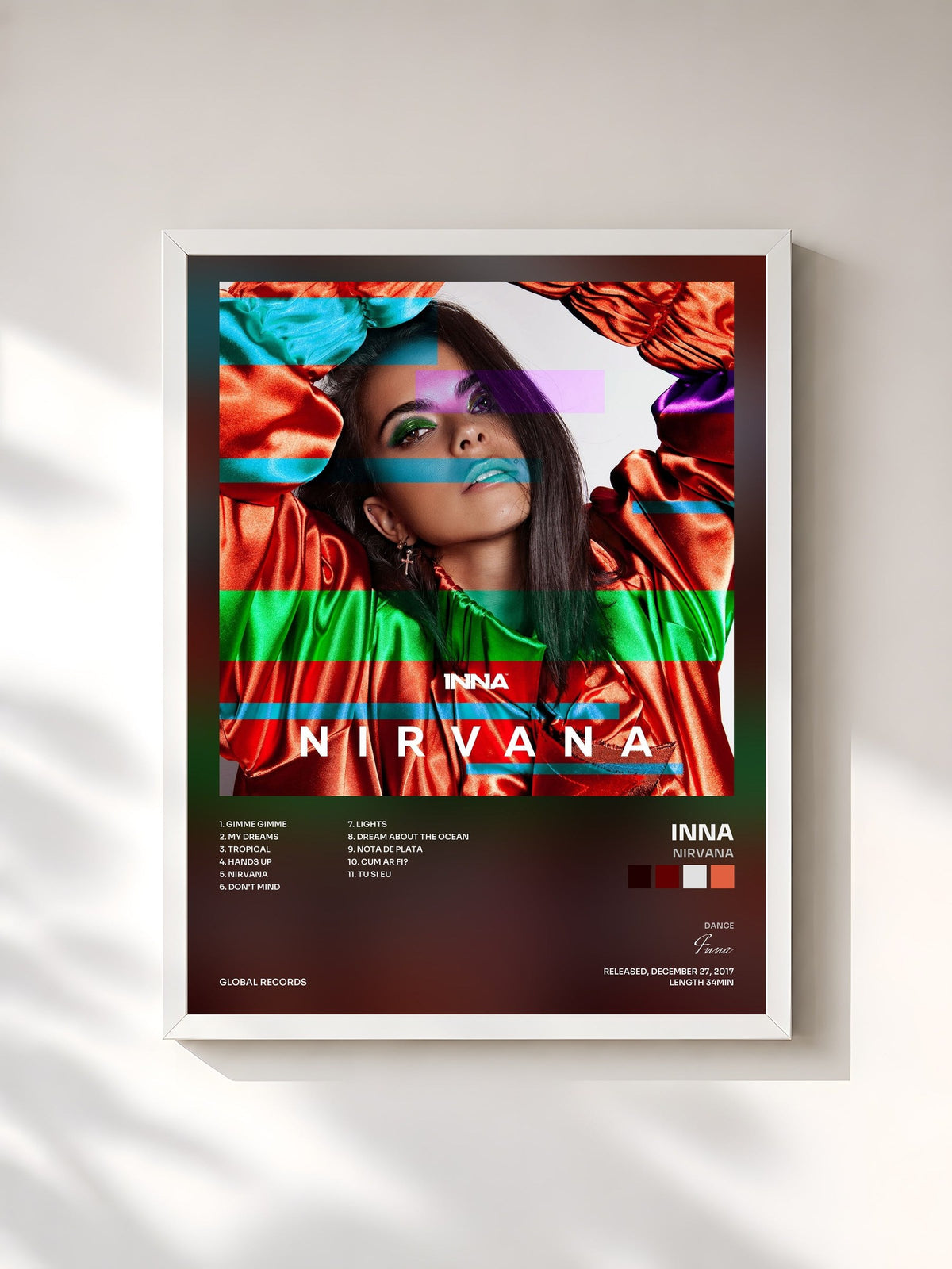 #blanc Tableau de l'album Nirvana de Inna, cadre blanc, imprimé et encadré en France