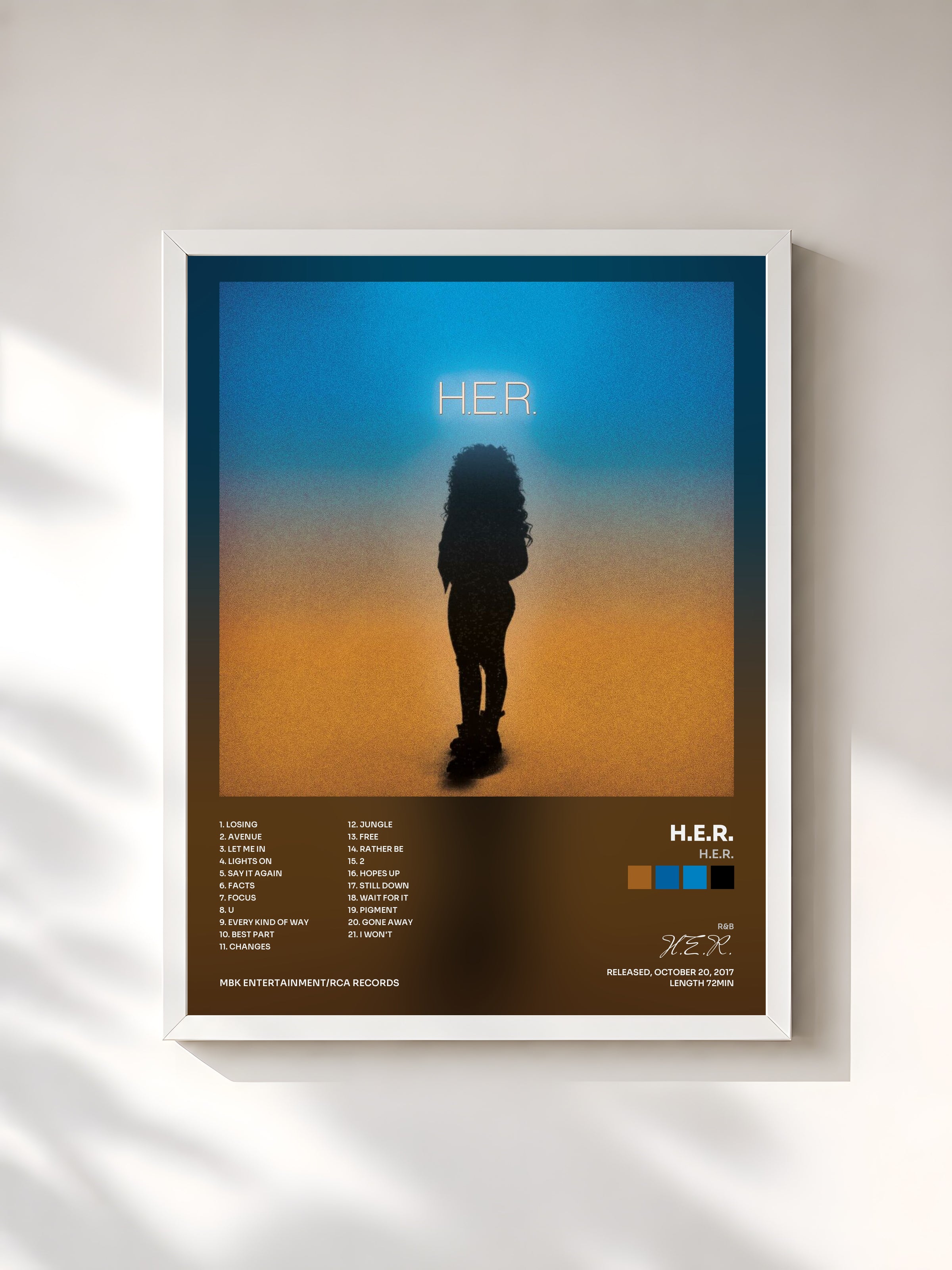 #blanc H.E.R. by H.E.R. as a framed art print, white frame, printed and framed in France
