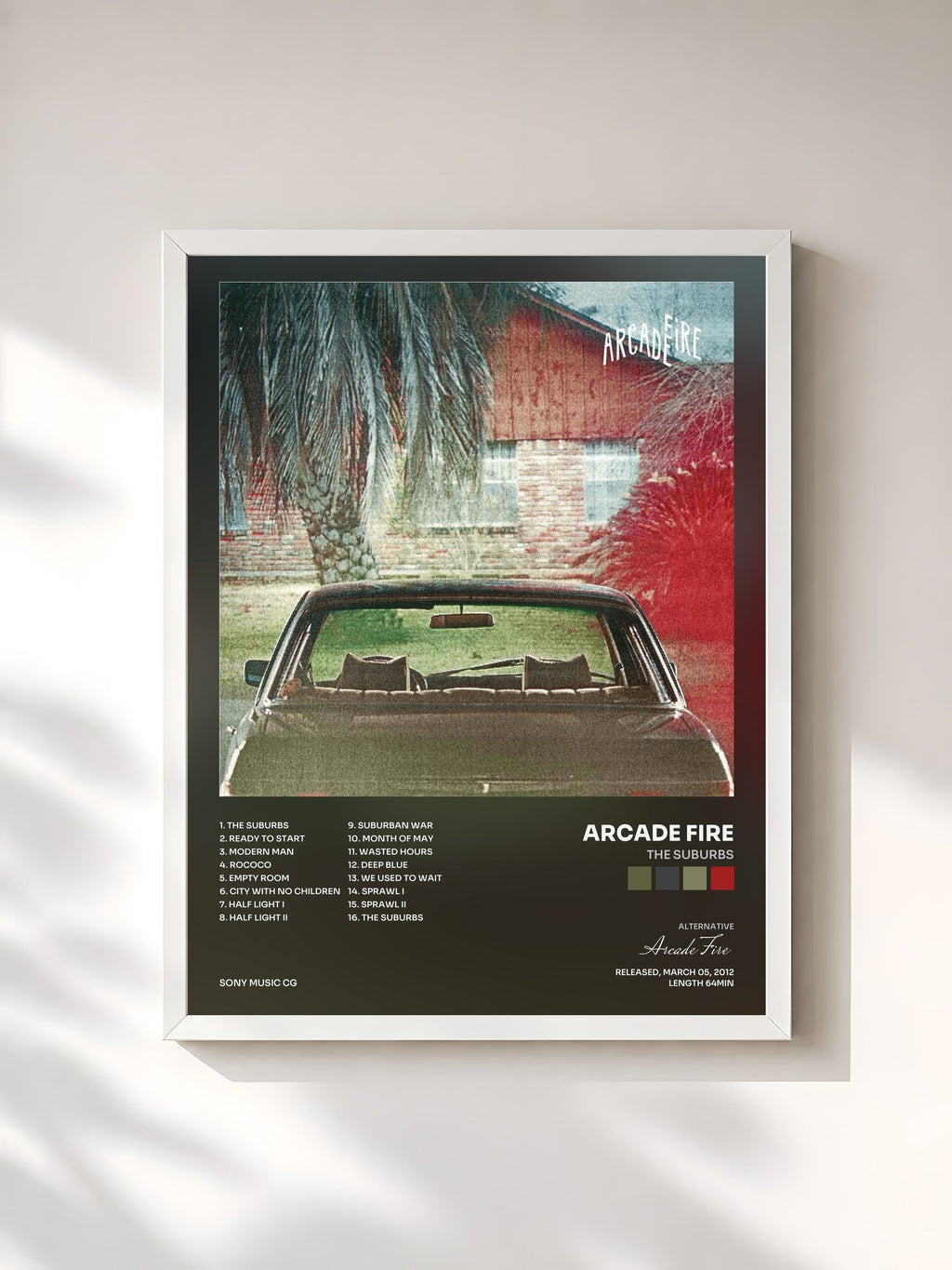 #blanc The Suburbs de Arcade Fire en lámina enmarcada, marco blanco, impresa y enmarcada en Francia