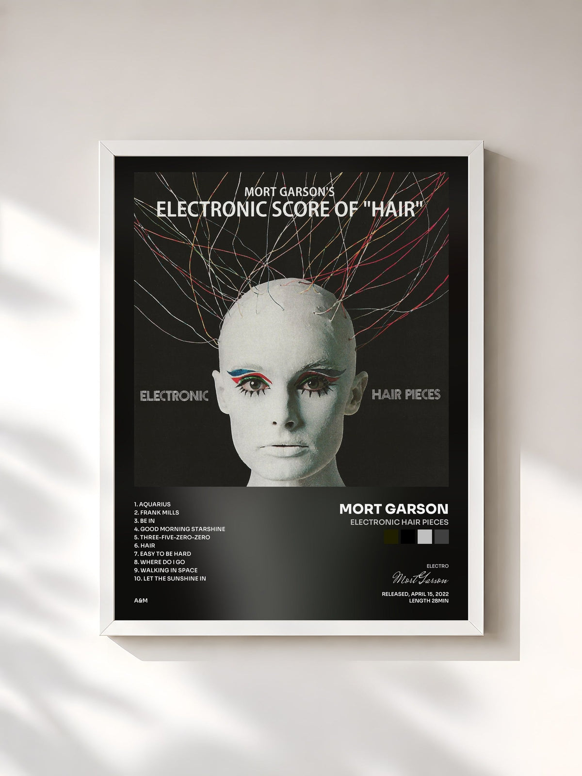 #blanc Tableau de l'album Electronic Hair Pieces de Mort Garson, cadre blanc, imprimé et encadré en France