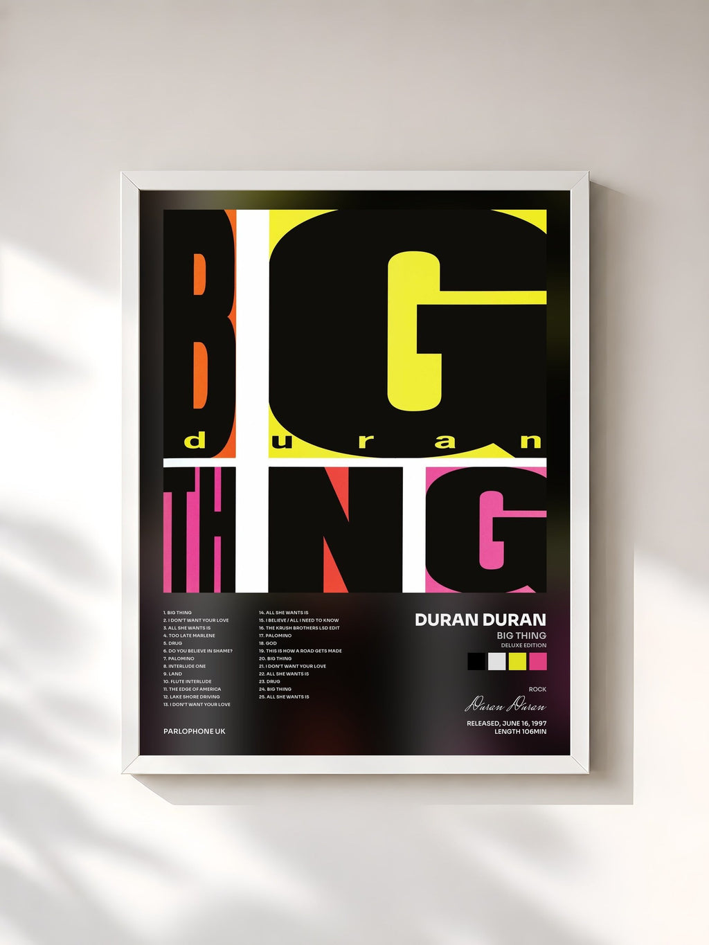 #blanc Big Thing (Deluxe Edition) by Duran Duran as a framed art print, white frame, printed and framed in France