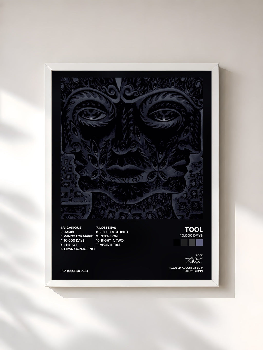 #blanc Tableau de l'album 10,000 Days de TOOL, cadre blanc, imprimé et encadré en France