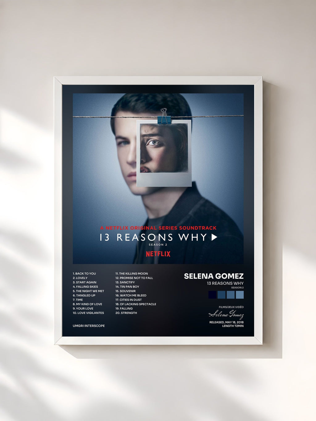 #blanc 13 Reasons Why (Season 2) by Selena Gomez as a framed art print, white frame, printed and framed in France