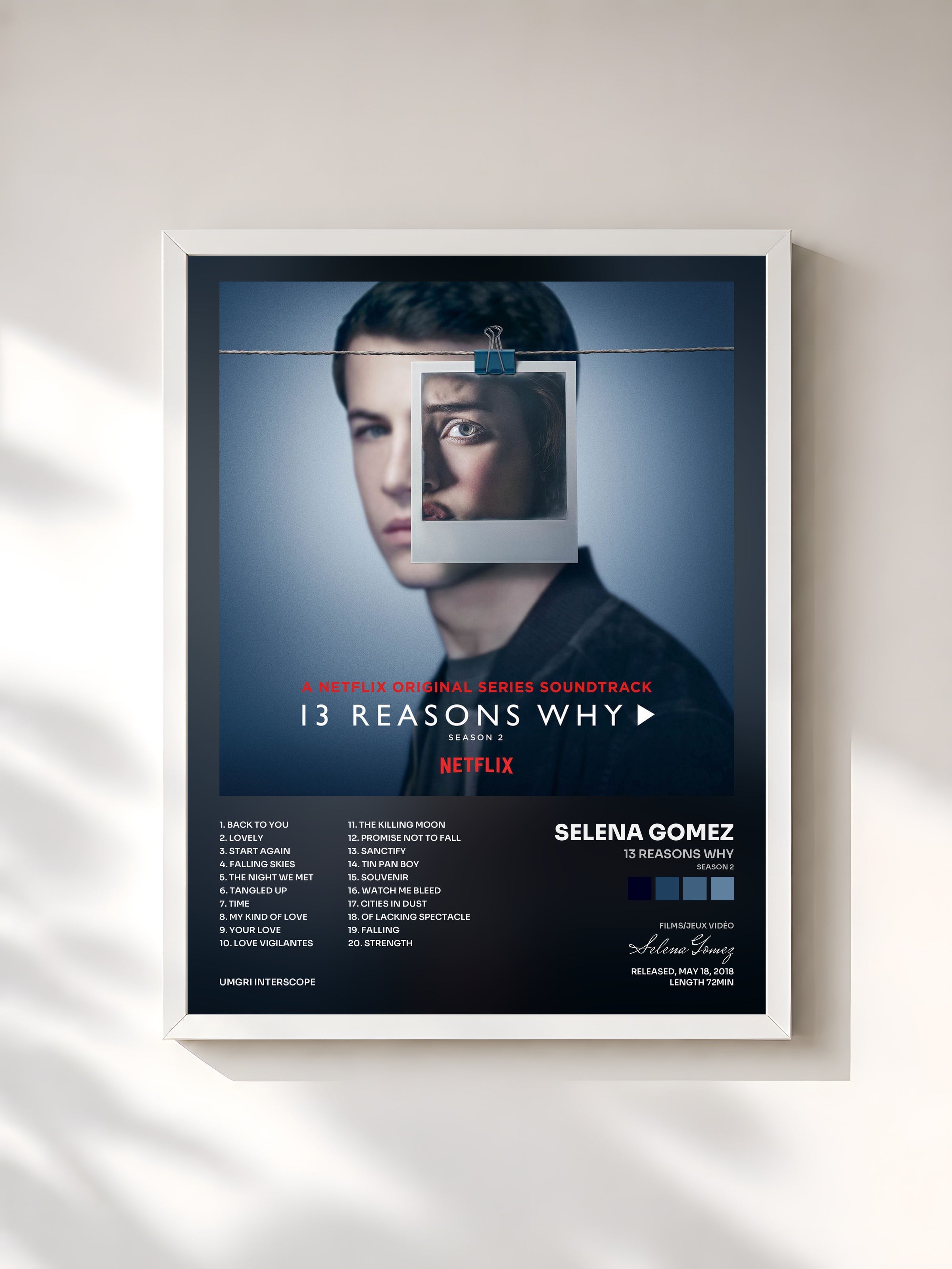 #blanc 13 Reasons Why (Season 2) by Selena Gomez as a framed art print, white frame, printed and framed in France