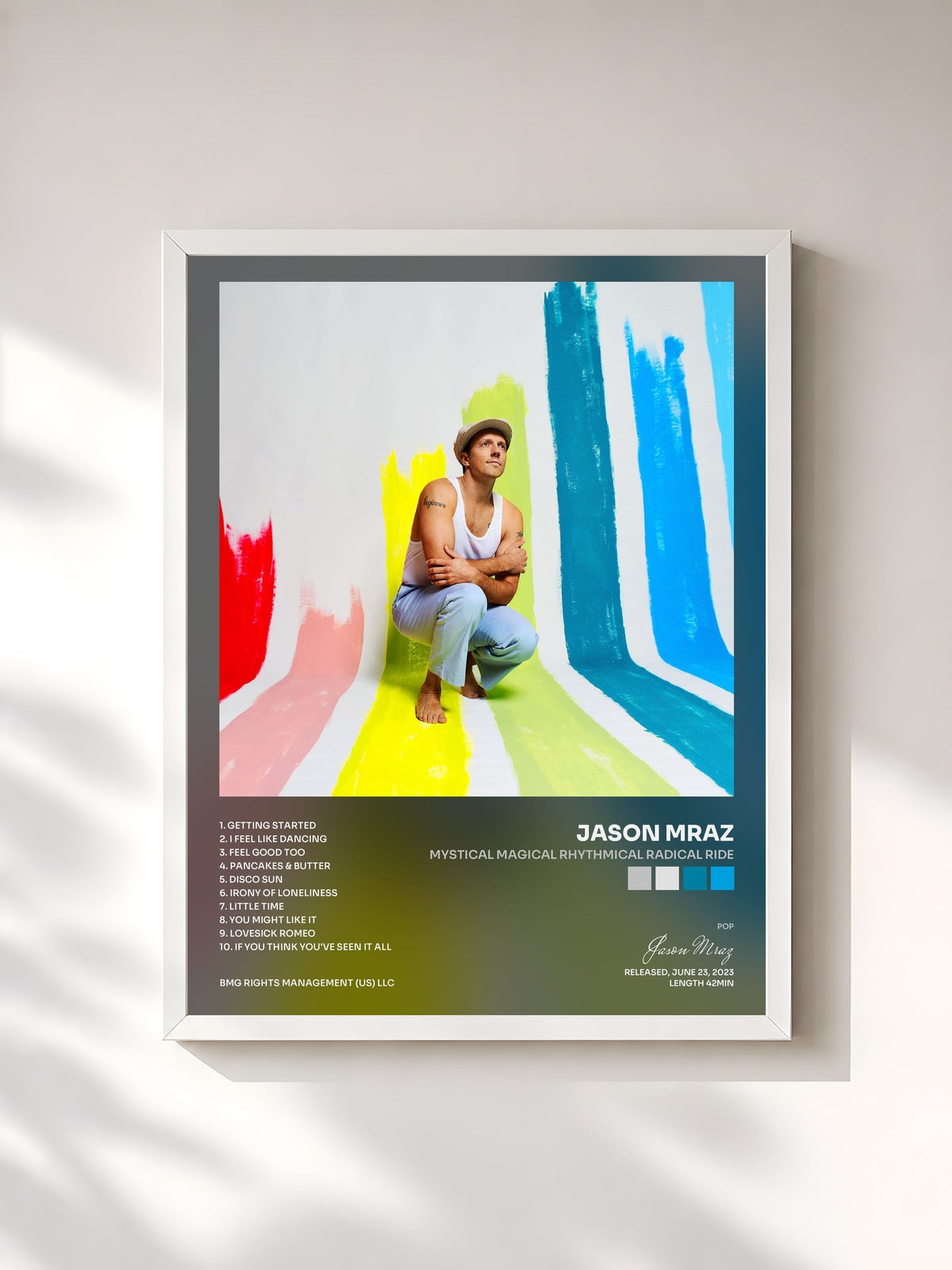 #blanc Mystical Magical Rhythmical Radical Ride von Jason Mraz als gerahmter Kunstdruck, weißer Rahmen, gedruckt und gerahmt in Frankreich