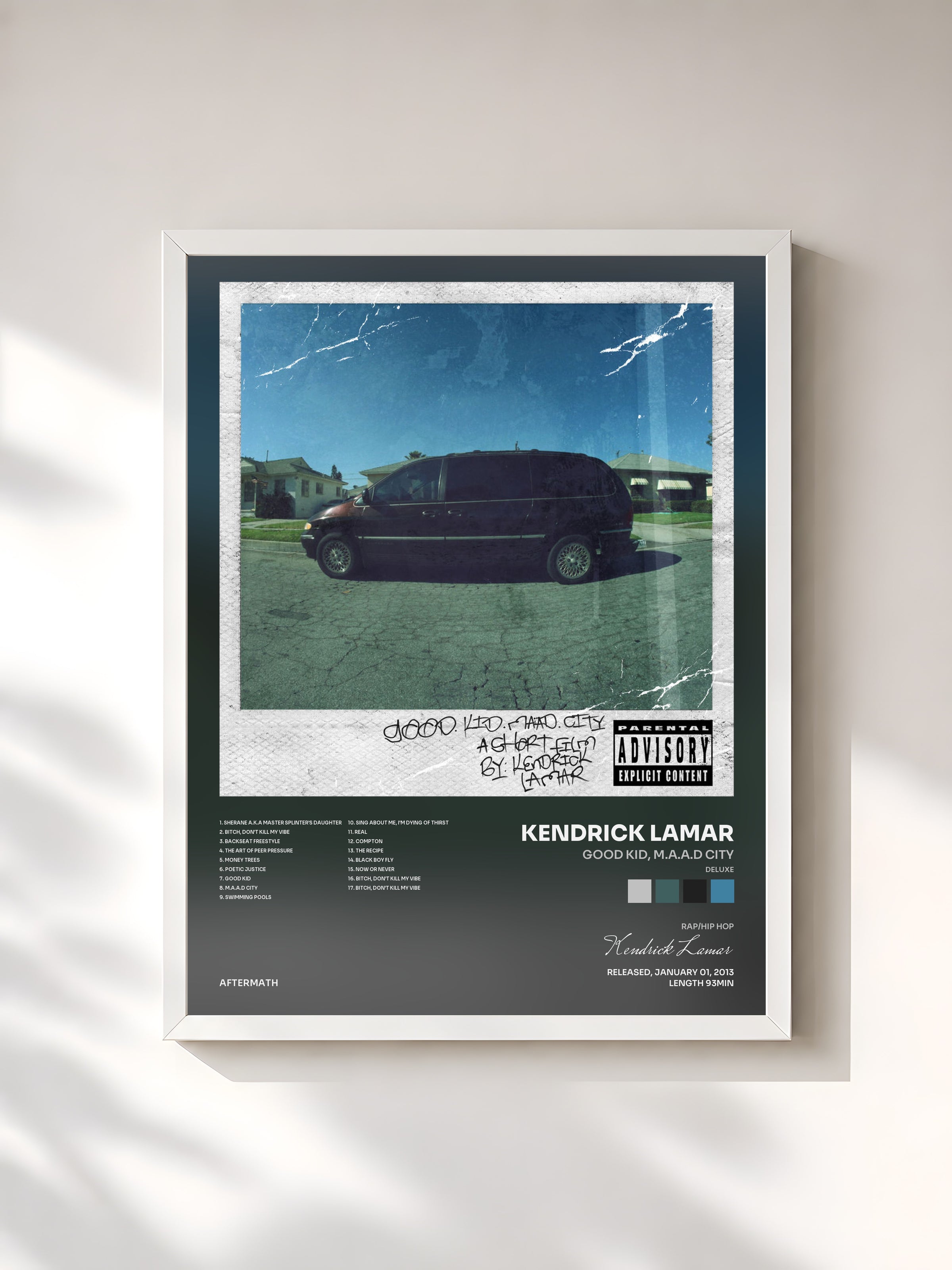 #blanc good kid, m.A.A.d city (Deluxe) di Kendrick Lamar in stampa incorniciata, cornice bianca, stampata e incorniciata in Francia