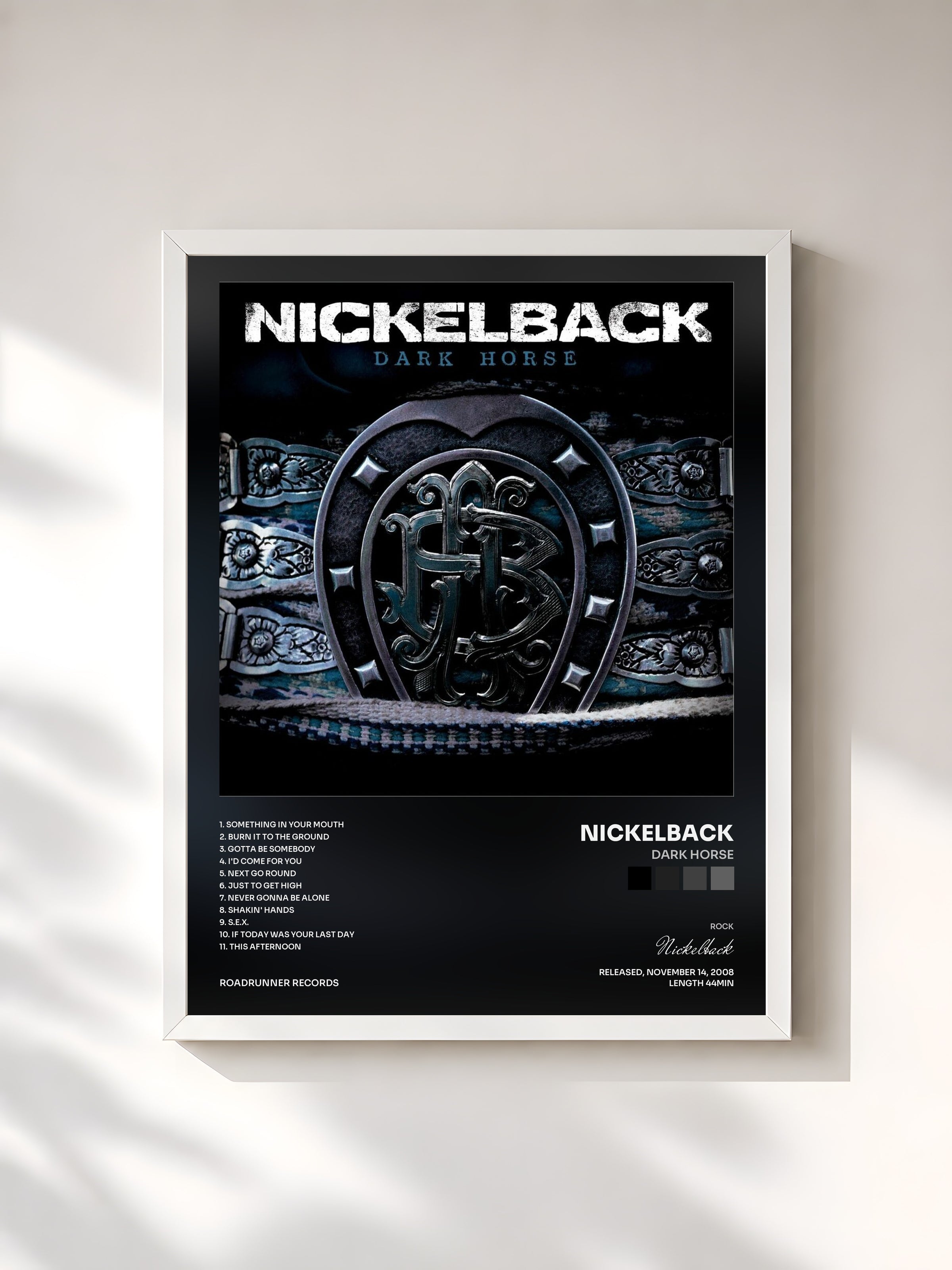 #blanc Dark Horse by Nickelback as a framed art print, white frame, printed and framed in France