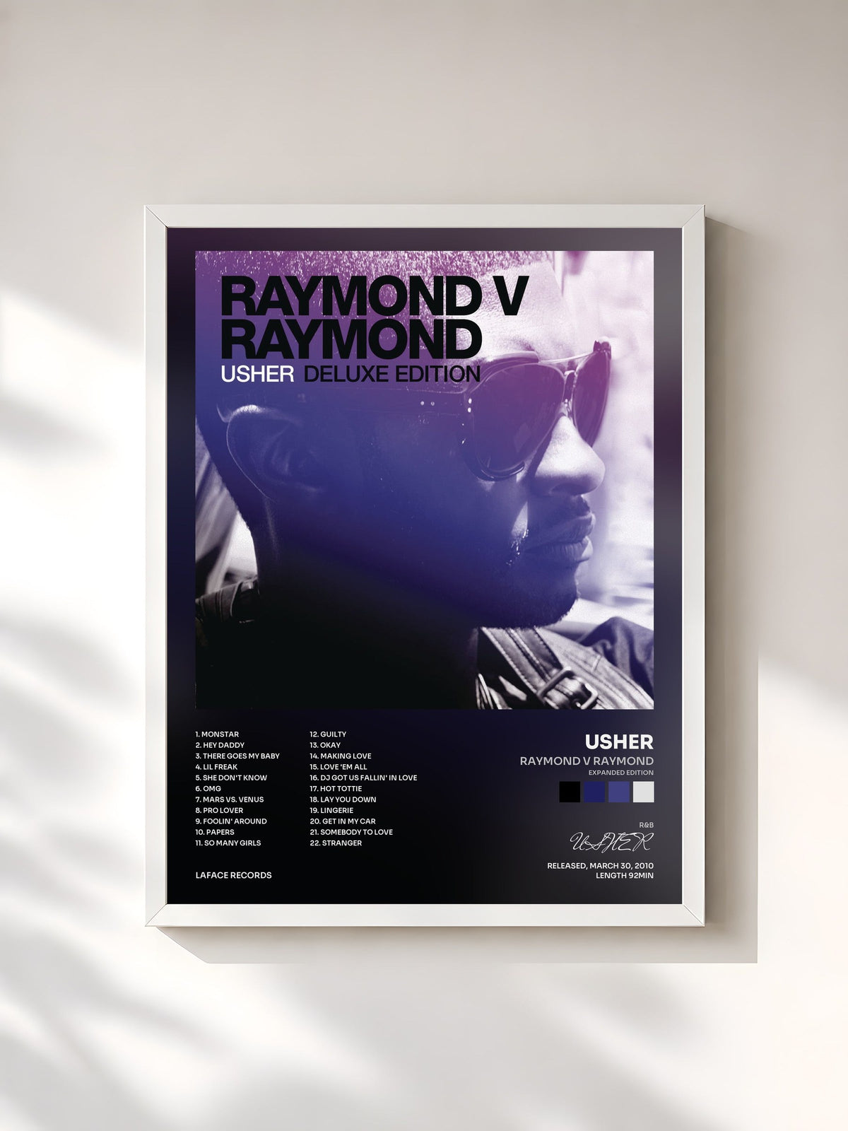 #blanc Tableau de l'album Raymond v Raymond (Expanded Edition) de USHER, cadre blanc, imprimé et encadré en France