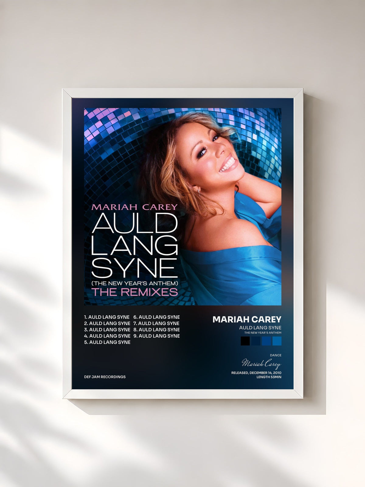 #blanc Tableau de l'album Auld Lang Syne (The New Year's Anthem) The Remixes de Mariah Carey, cadre blanc, imprimé et encadré en France