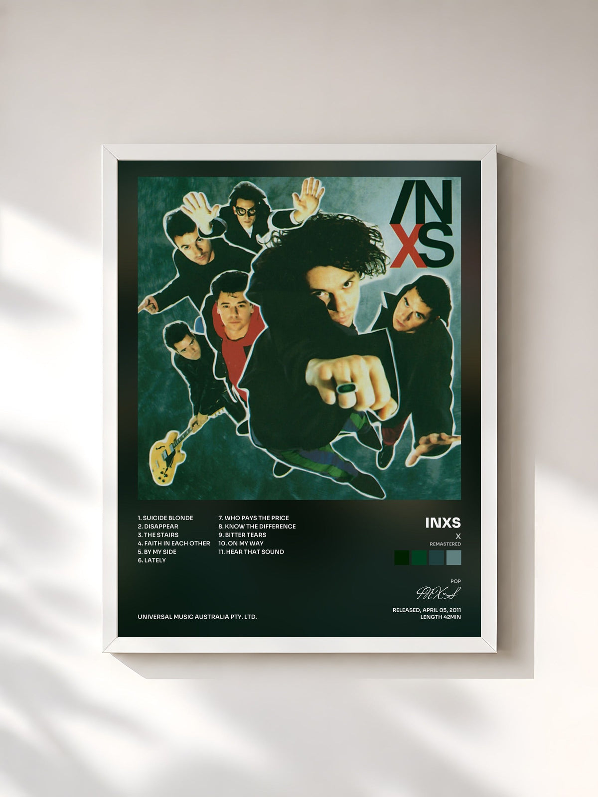 #blanc Tableau de l'album X (Remastered) de INXS, cadre blanc, imprimé et encadré en France