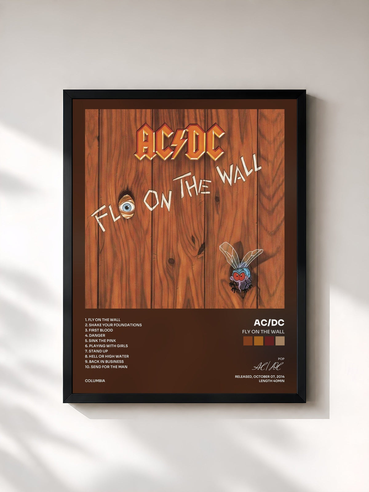#noir Tableau de l'album Fly On the Wall de AC/DC, cadre noir, imprimé et encadré en France