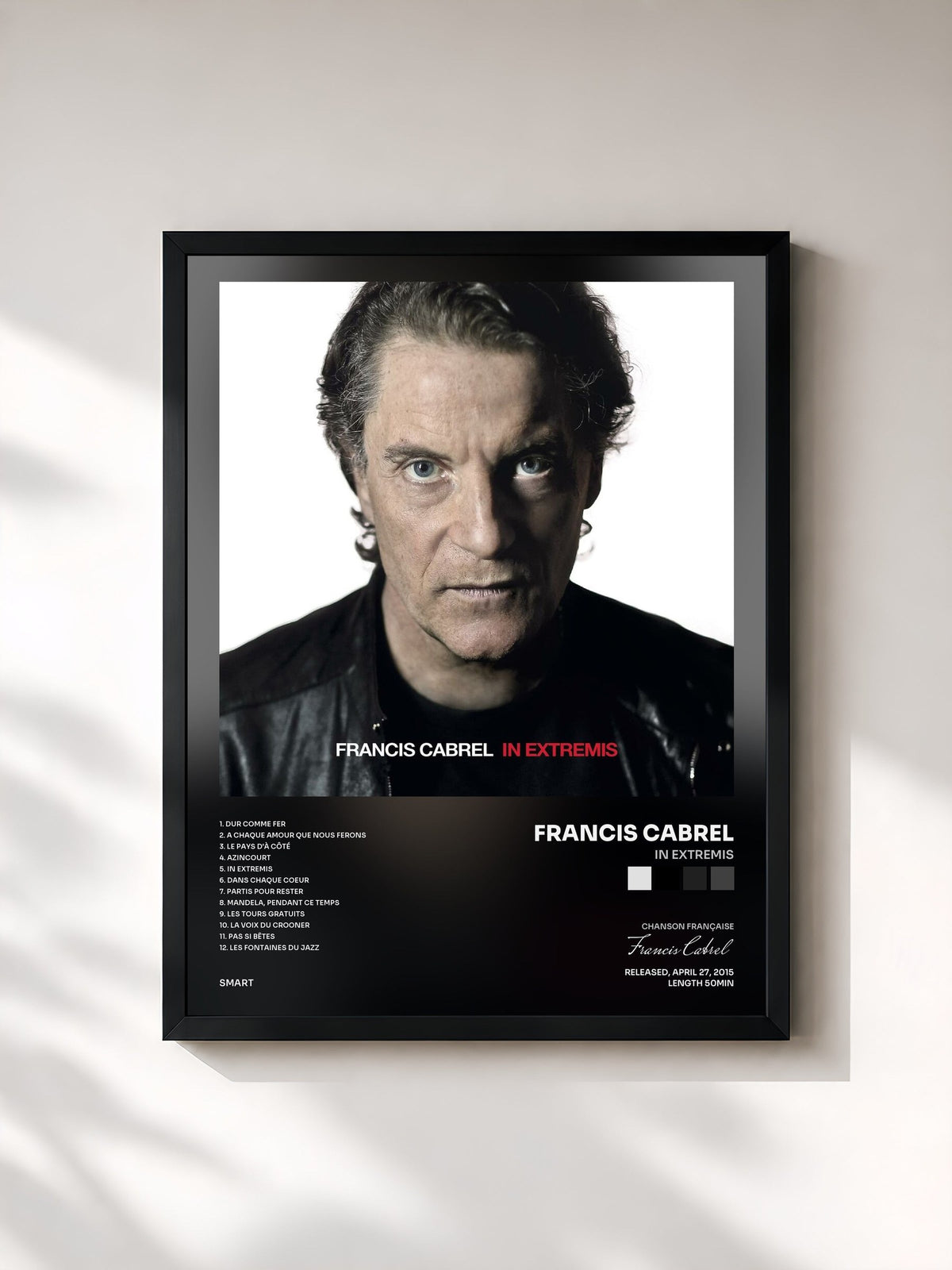 #noir Tableau de l'album In Extremis de Francis Cabrel, cadre noir, imprimé et encadré en France