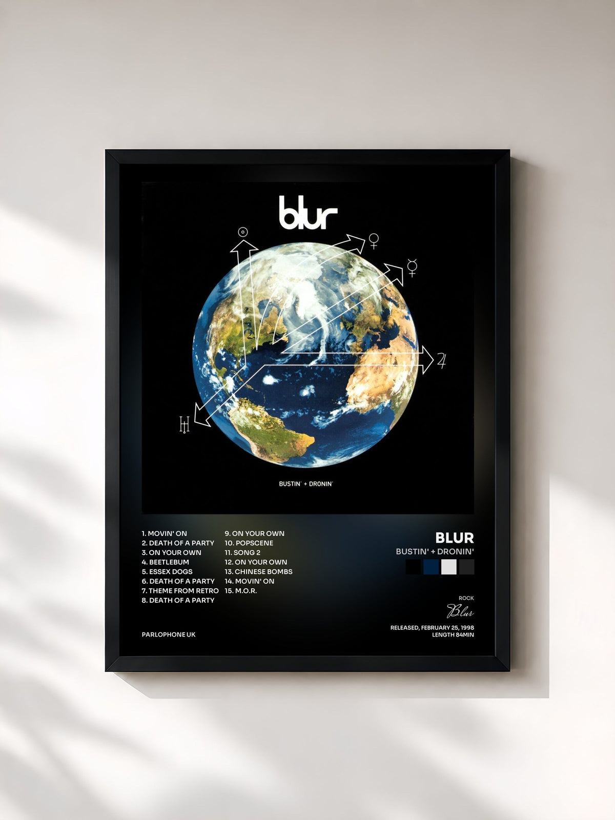#noir Tableau de l'album Bustin' + Dronin' de Blur, cadre noir, imprimé et encadré en France