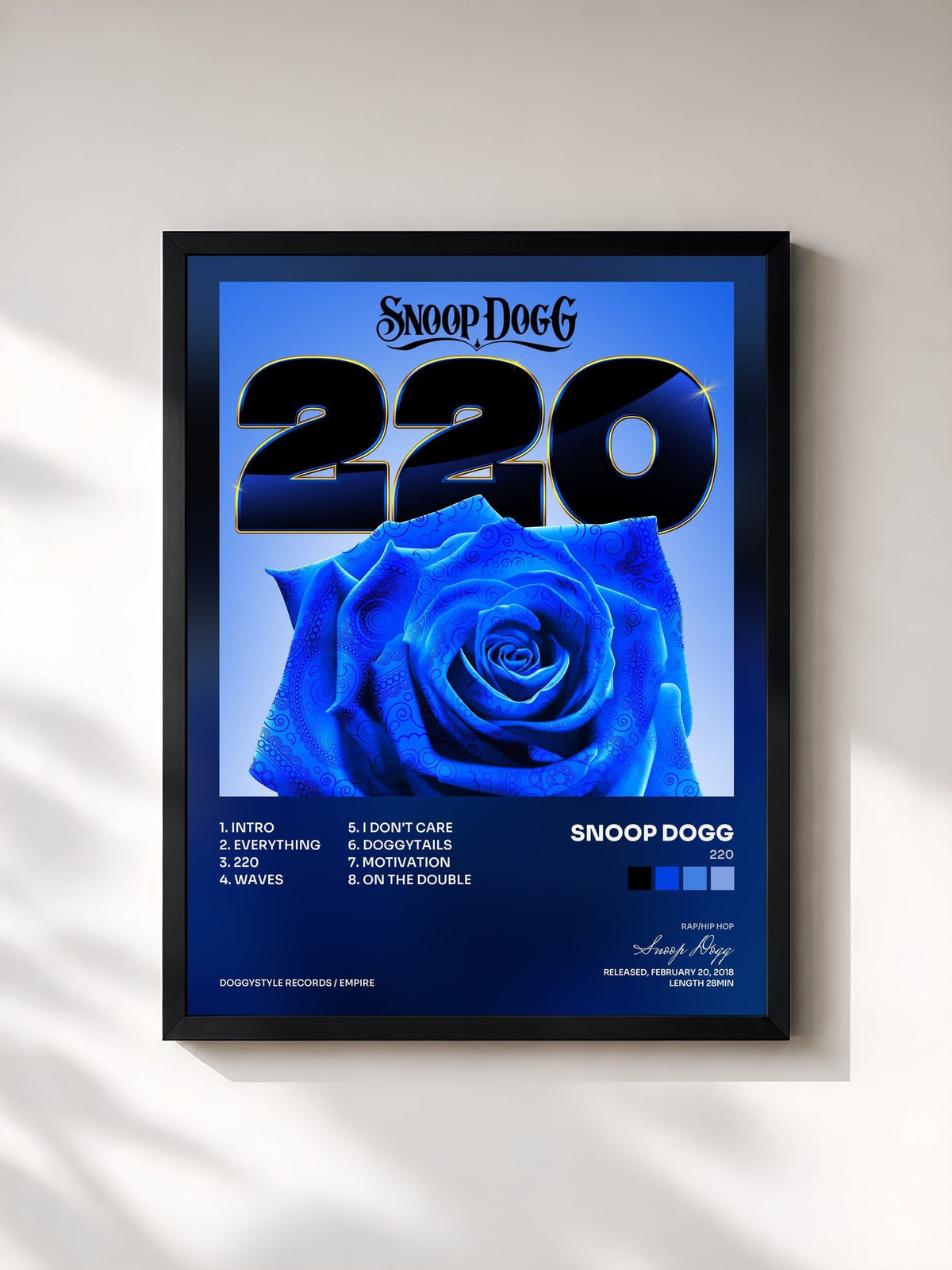 #noir Tableau de l'album 220 de Snoop Dogg, cadre noir, imprimé et encadré en France