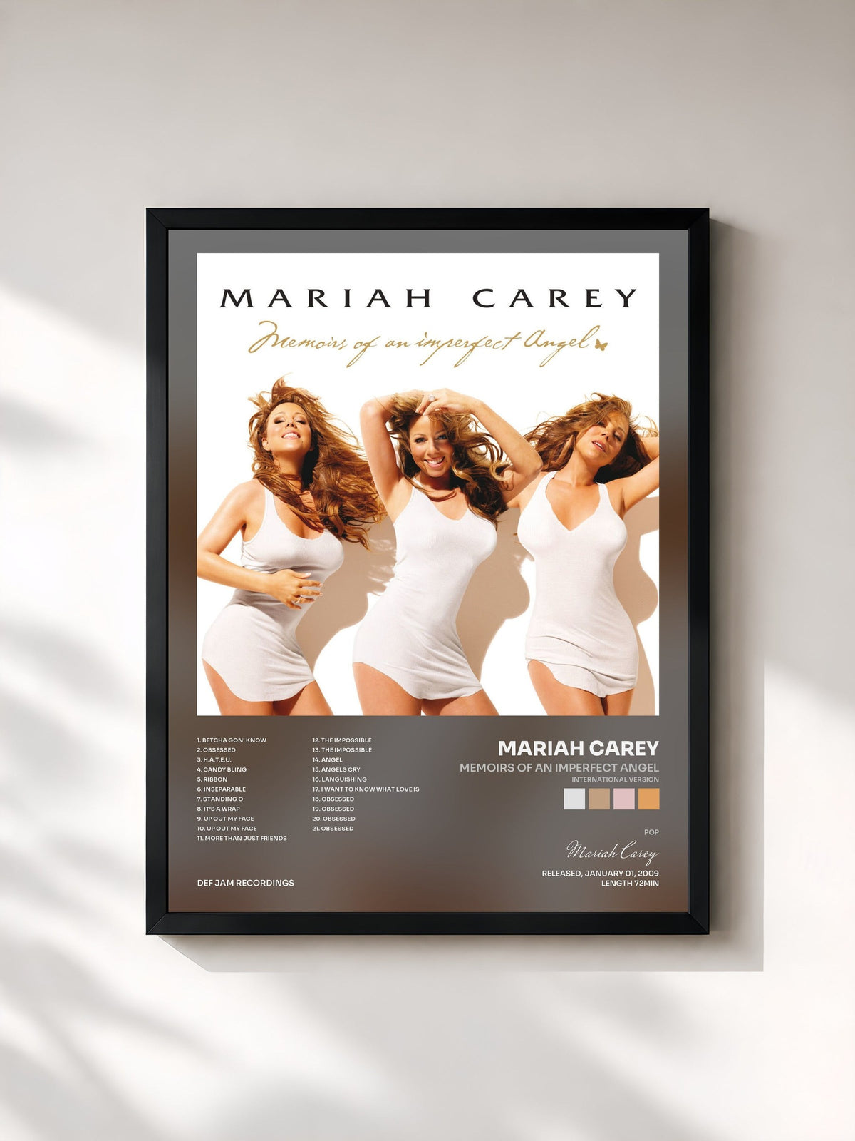 #noir Tableau de l'album Memoirs of an imperfect Angel (International Version) de Mariah Carey, cadre noir, imprimé et encadré en France