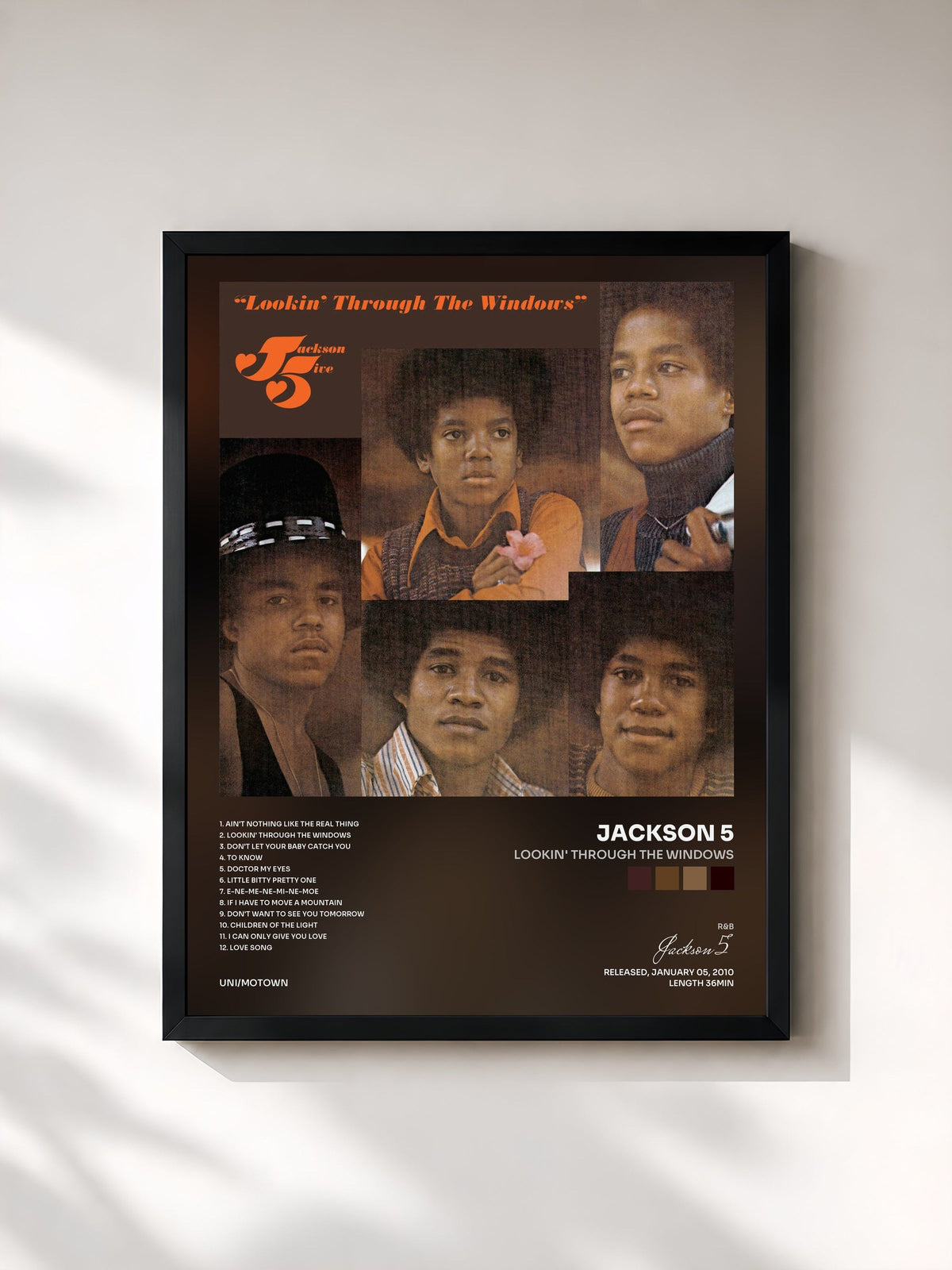#noir Tableau de l'album Lookin' Through The Windows de Jackson 5, cadre noir, imprimé et encadré en France