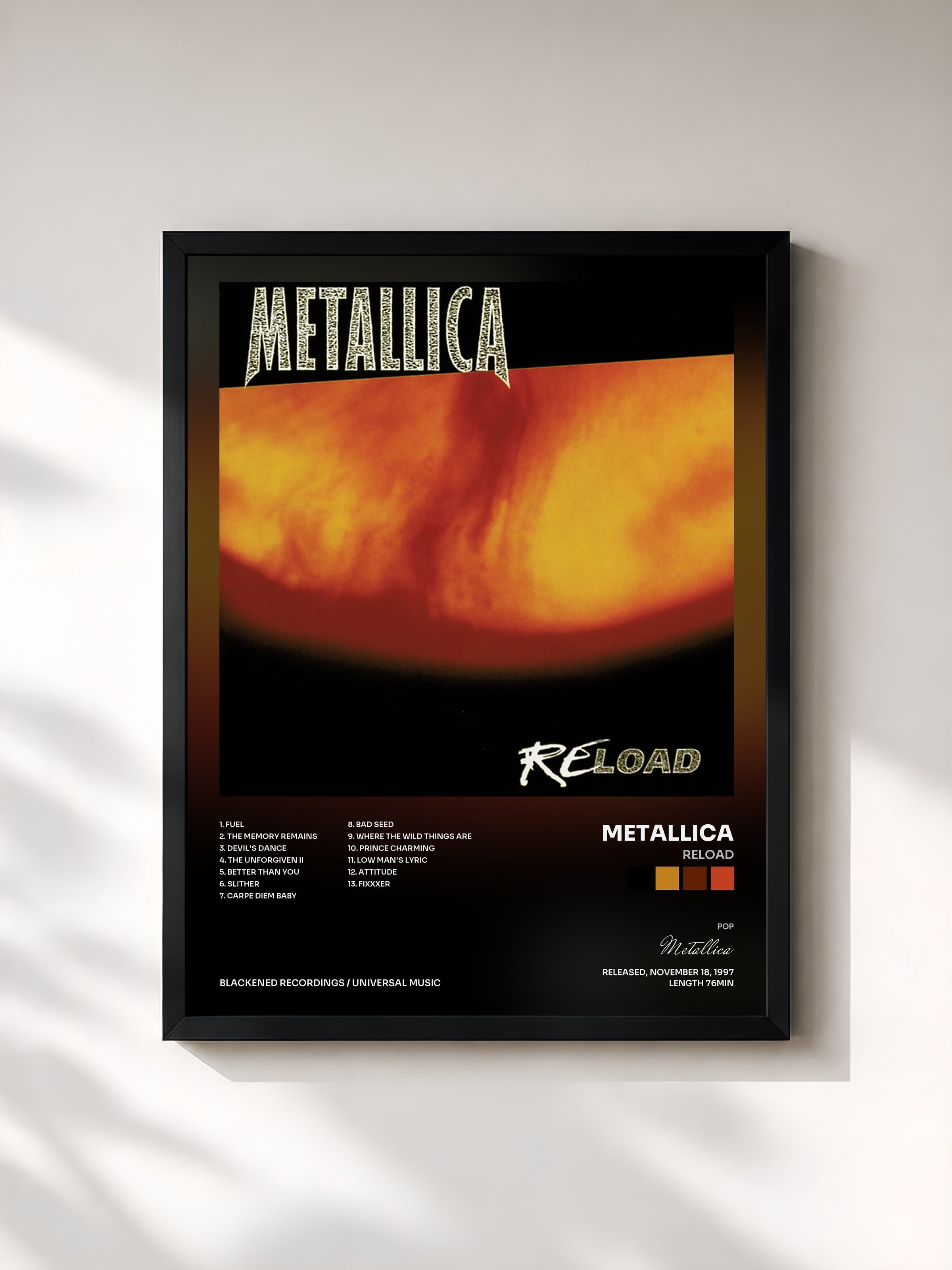#noir Reload by Metallica as a framed art print, black frame, printed and framed in France