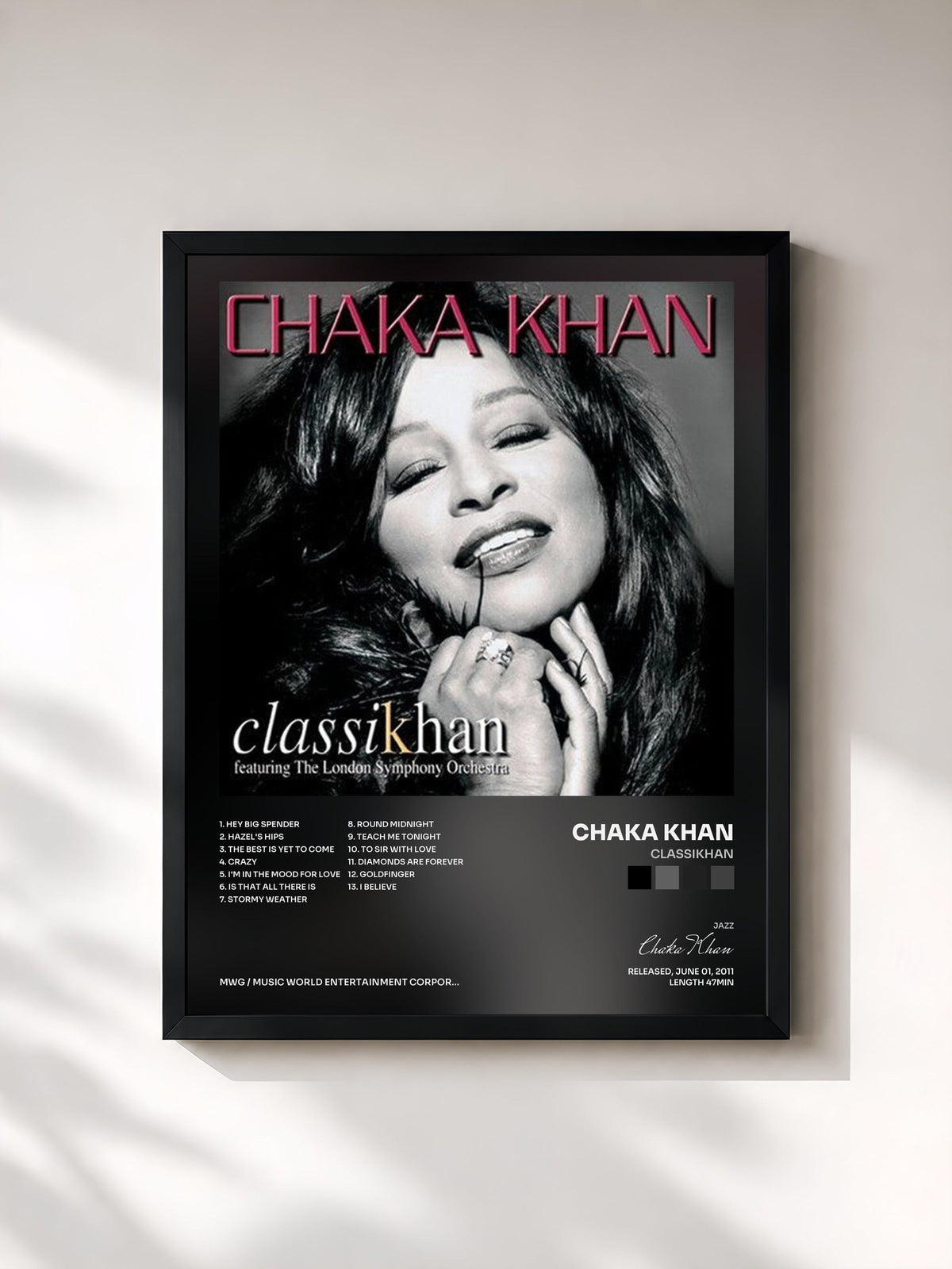 #noir Tableau de l'album Classikhan de Chaka Khan, cadre noir, imprimé et encadré en France