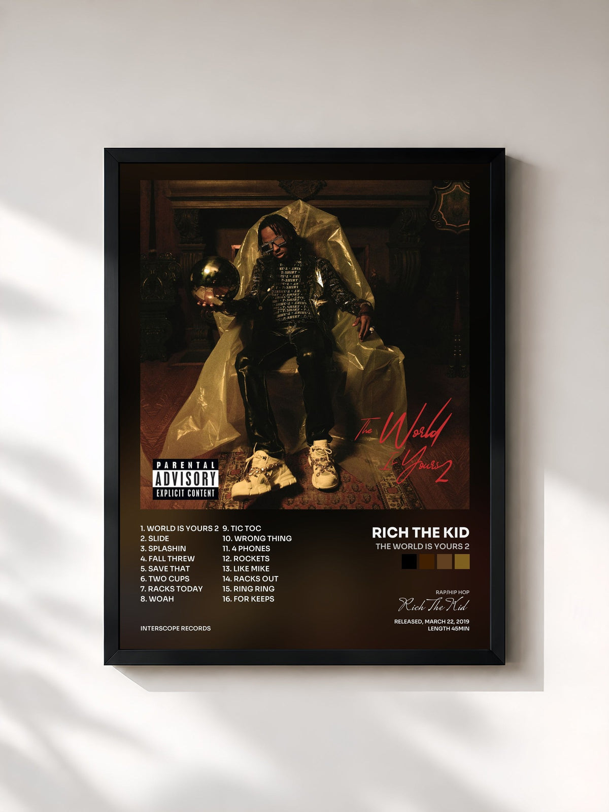 #noir Tableau de l'album The World Is Yours 2 de Rich The Kid, cadre noir, imprimé et encadré en France