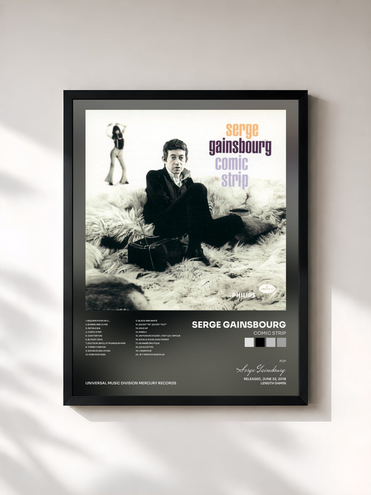 #noir Tableau de l'album Comic Strip de Serge Gainsbourg, cadre noir, imprimé et encadré en France